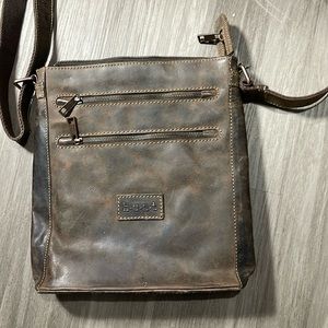 H.U.N.T original leather cross body with leather and canvas strap adjustable